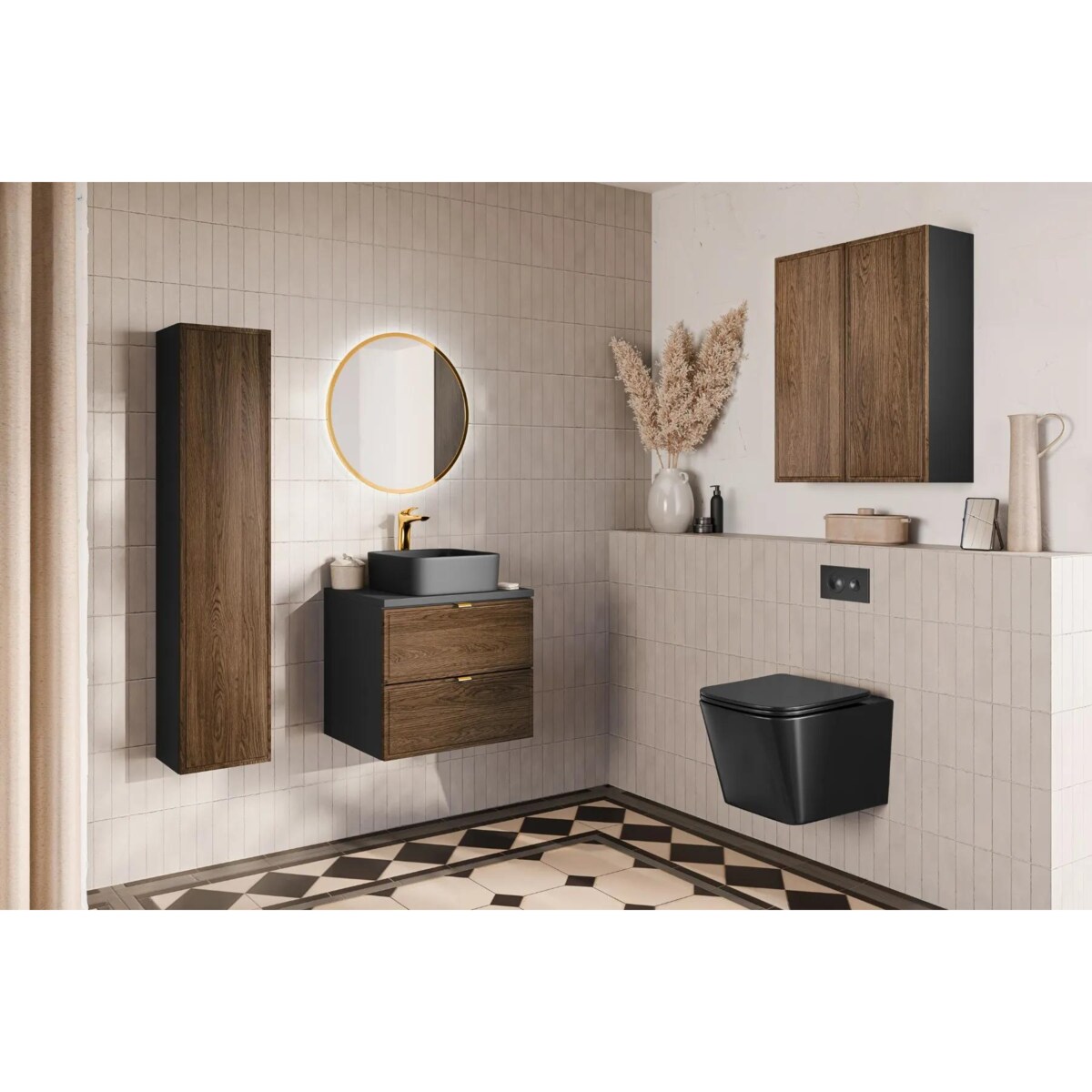 Szafka pod umywalkę nablatową TALIA CASELLA 2S 60cm dąb casella/czarny mat z blatem