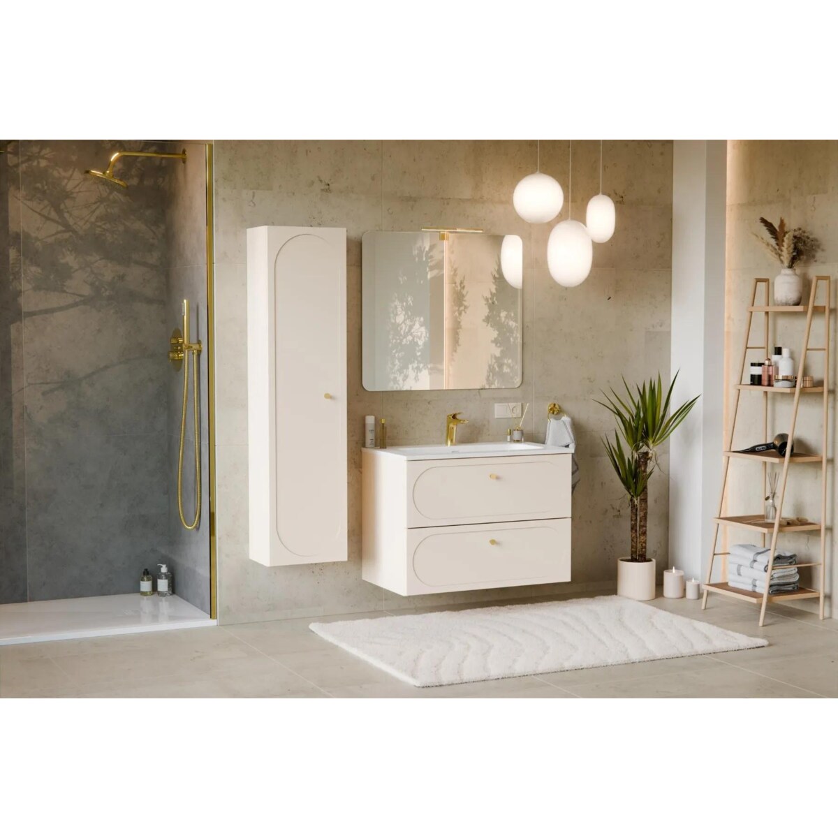 Szafka pod umywalkę DONNA SAND 2S 80cm beż piaskowy z umywalką wpuszczaną FLY