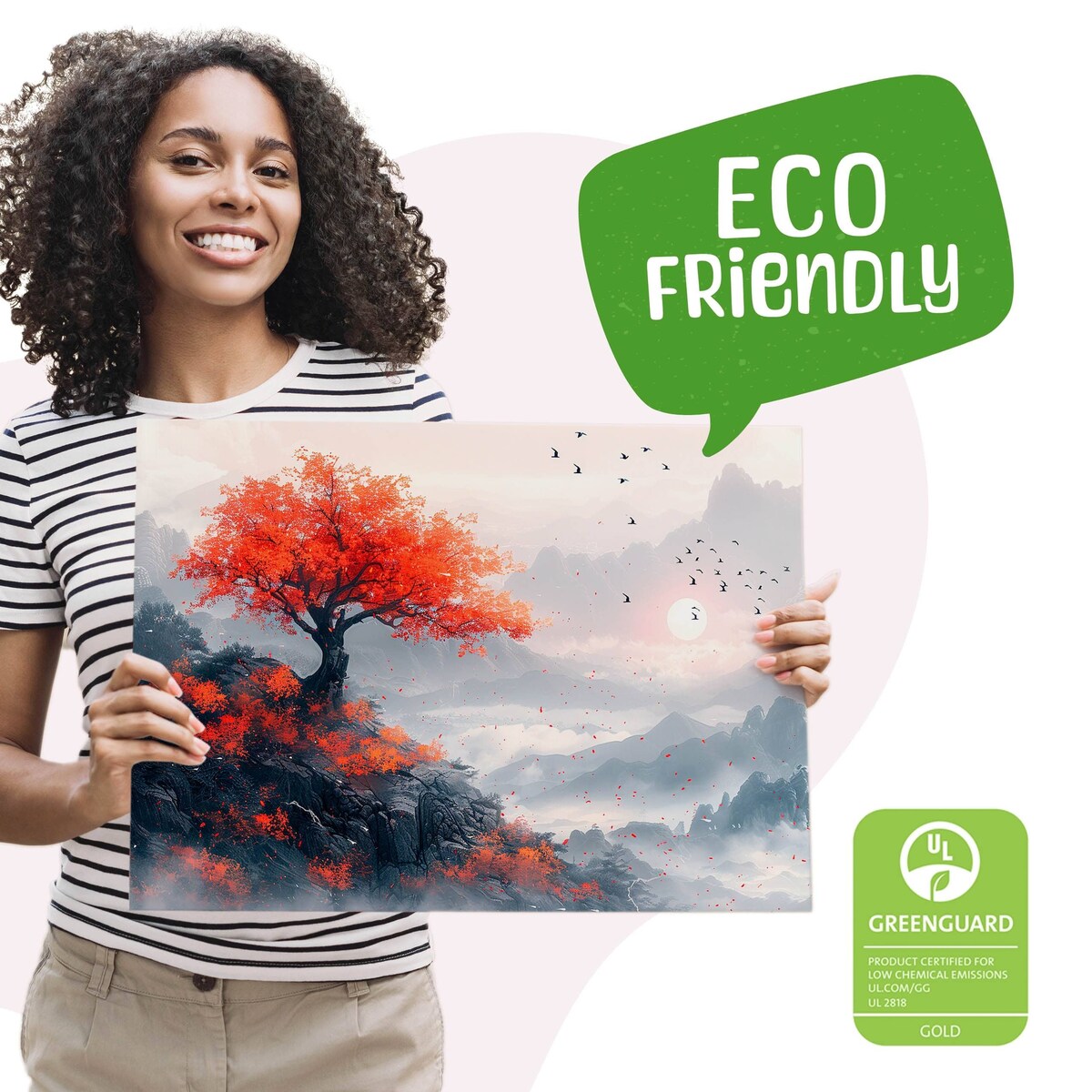 Obraz Na Płótnie Krajobraz Góry We Mgle Ptaki Styl Japoński Natura 120x80cm