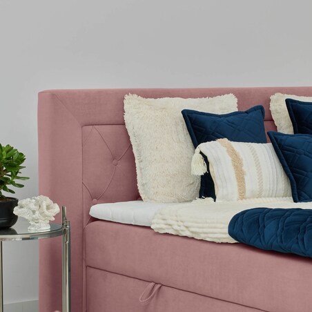 Łóżko kontynentalne ANNABELLE 160x200 z pojemnikiem, Różowy, tkanina Uttario 2955