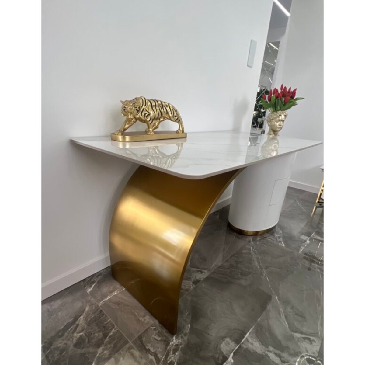 Biało- złote biurko ze stali nierdzewnej Mediolan Premium 160x70x75