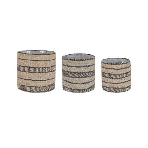 Zestaw 3 koszy na kwiaty z trawy morskiej naturalny z czarnym RASBORA