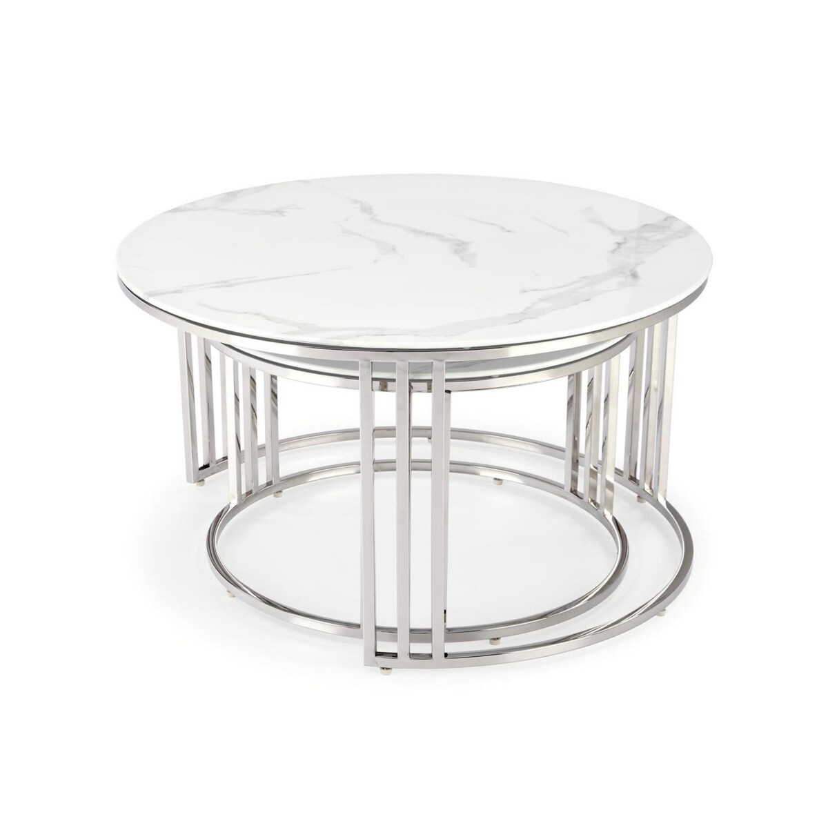 ZESTAW 2 STOLIKÓW Yasmine 85x45 i 60x38 cm SZKŁO MARMUROWE