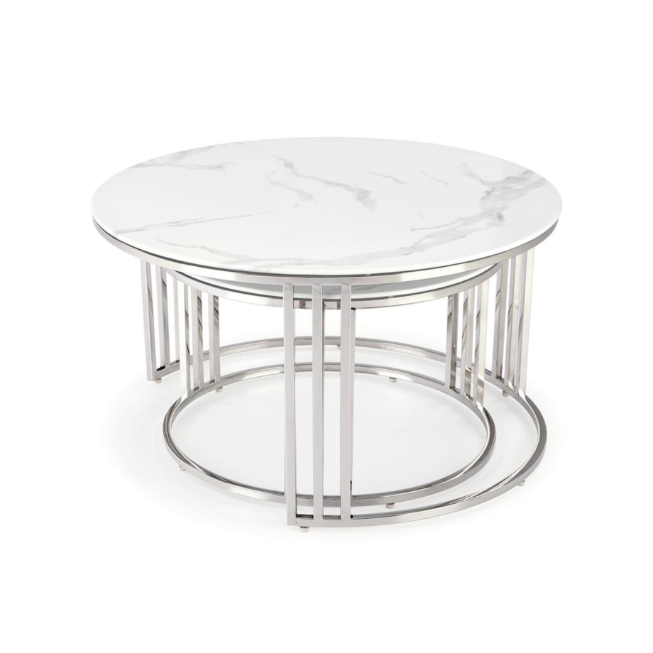 ZESTAW 2 STOLIKÓW Yasmine 85x45 i 60x38 cm SZKŁO MARMUROWE