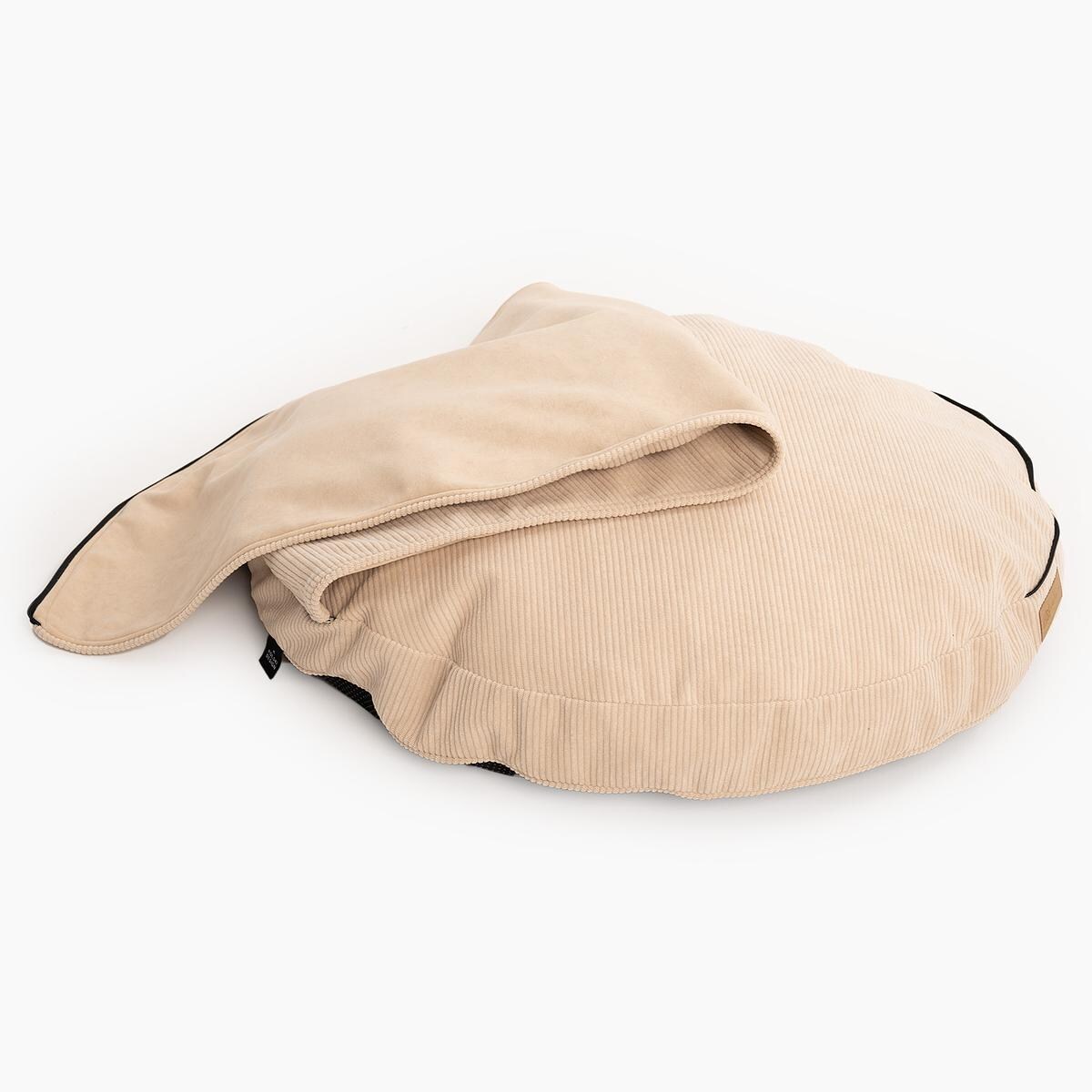 Legowisko okrągła poducha z kapturem "Pies on the beach" - Rozmiar: L