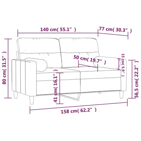 vidaXL 2-osobowa sofa z poduszkami, ciemnoszara, 140 cm, tkanina