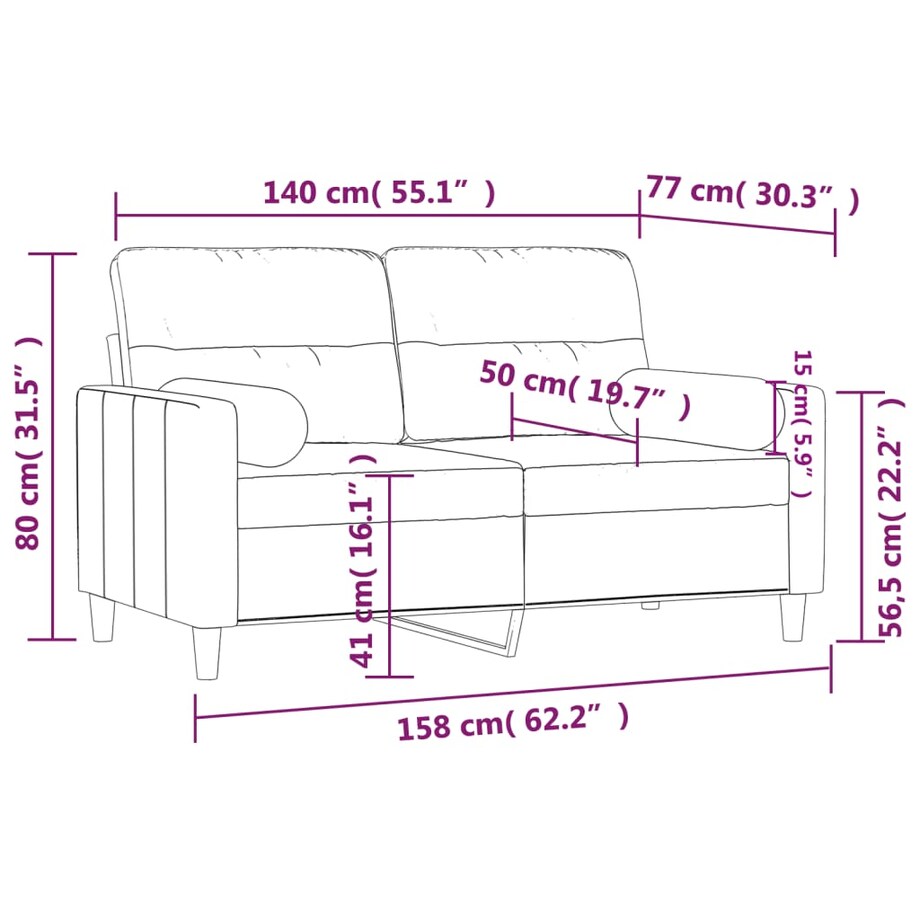 vidaXL 2-osobowa sofa z poduszkami, ciemnoszara, 140 cm, tkanina