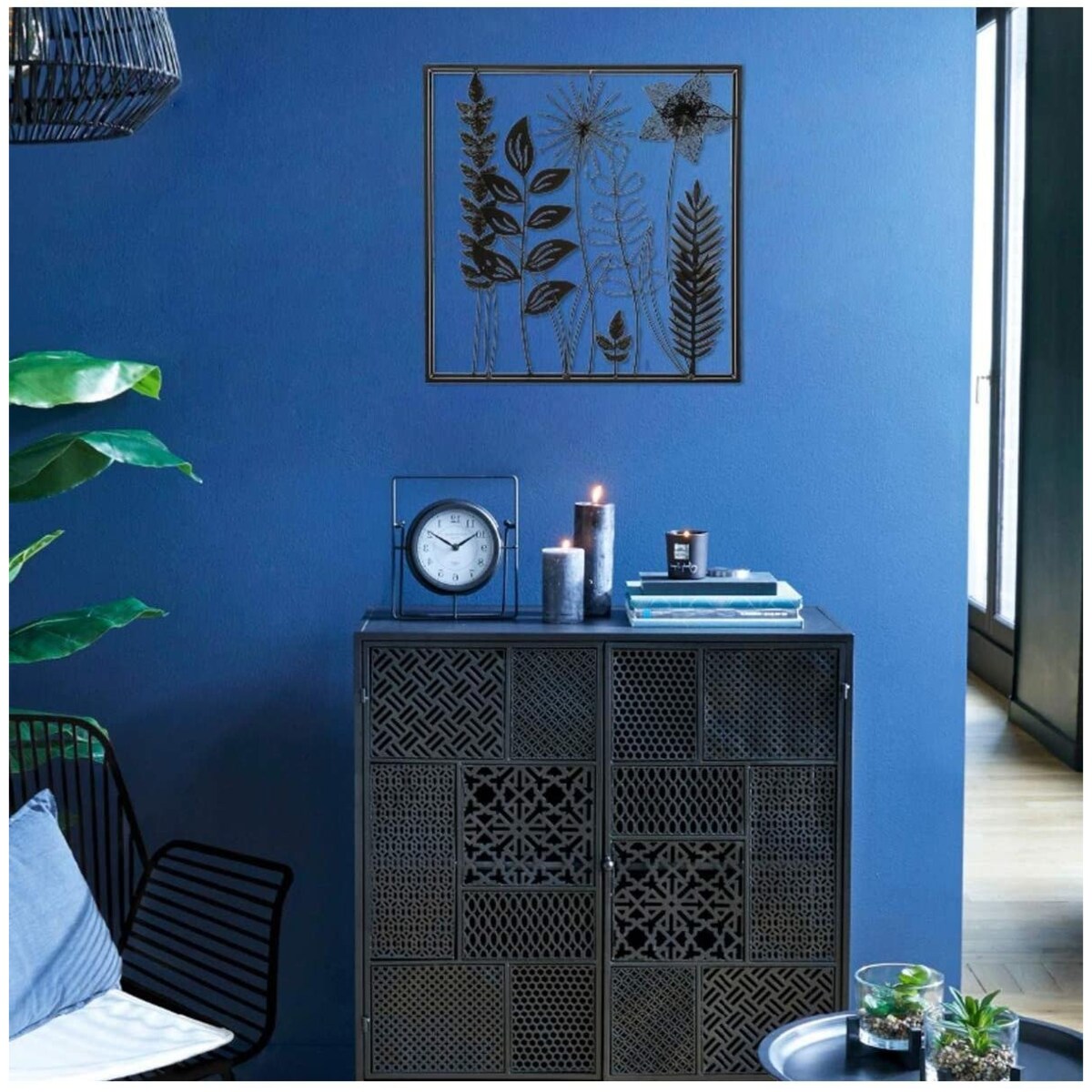 Dekoracja na ścianę w ramce LIŚCIE, metalowa, 40 x 40 cm