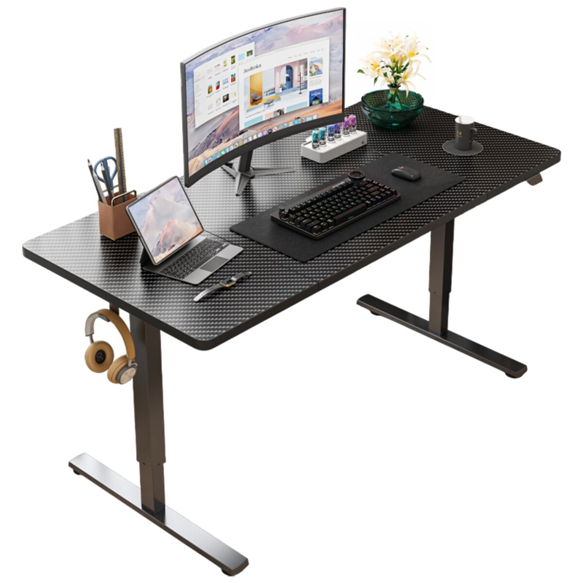 Biurko Elektryczne Podnoszone Czarne 120 cm Regulowane Wysokości 72-118 cm