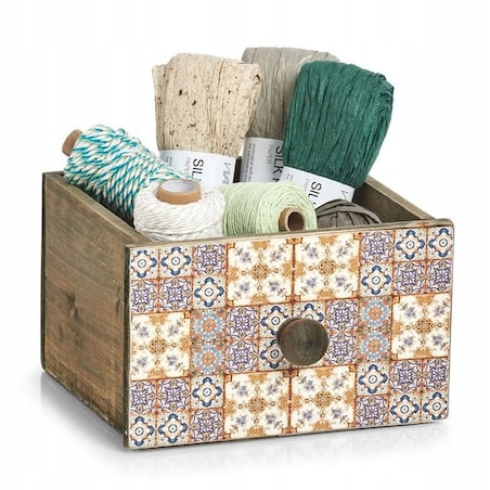 Pudełko Ozdobne Szufladka Vintage mozaika 17 x 18 x 11 Organizer na Drobiazgi