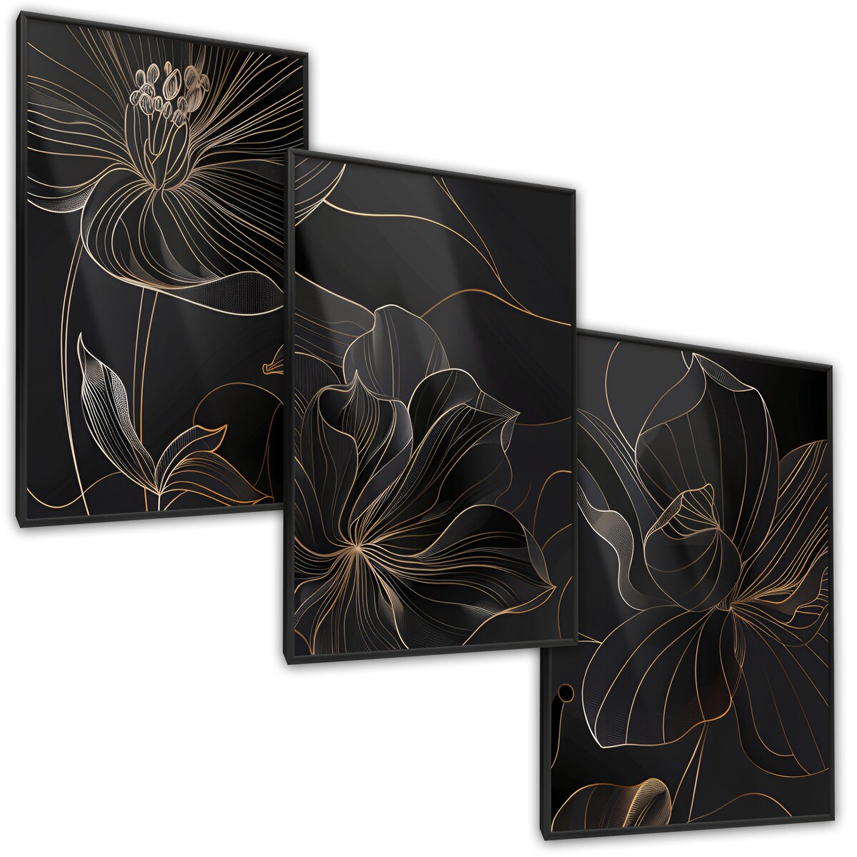 ZESTAW 3X PLAKAT W RAMIE KWIATY STYL LINE-ART STYL GLAMOUR DO SALONU 60x80cm