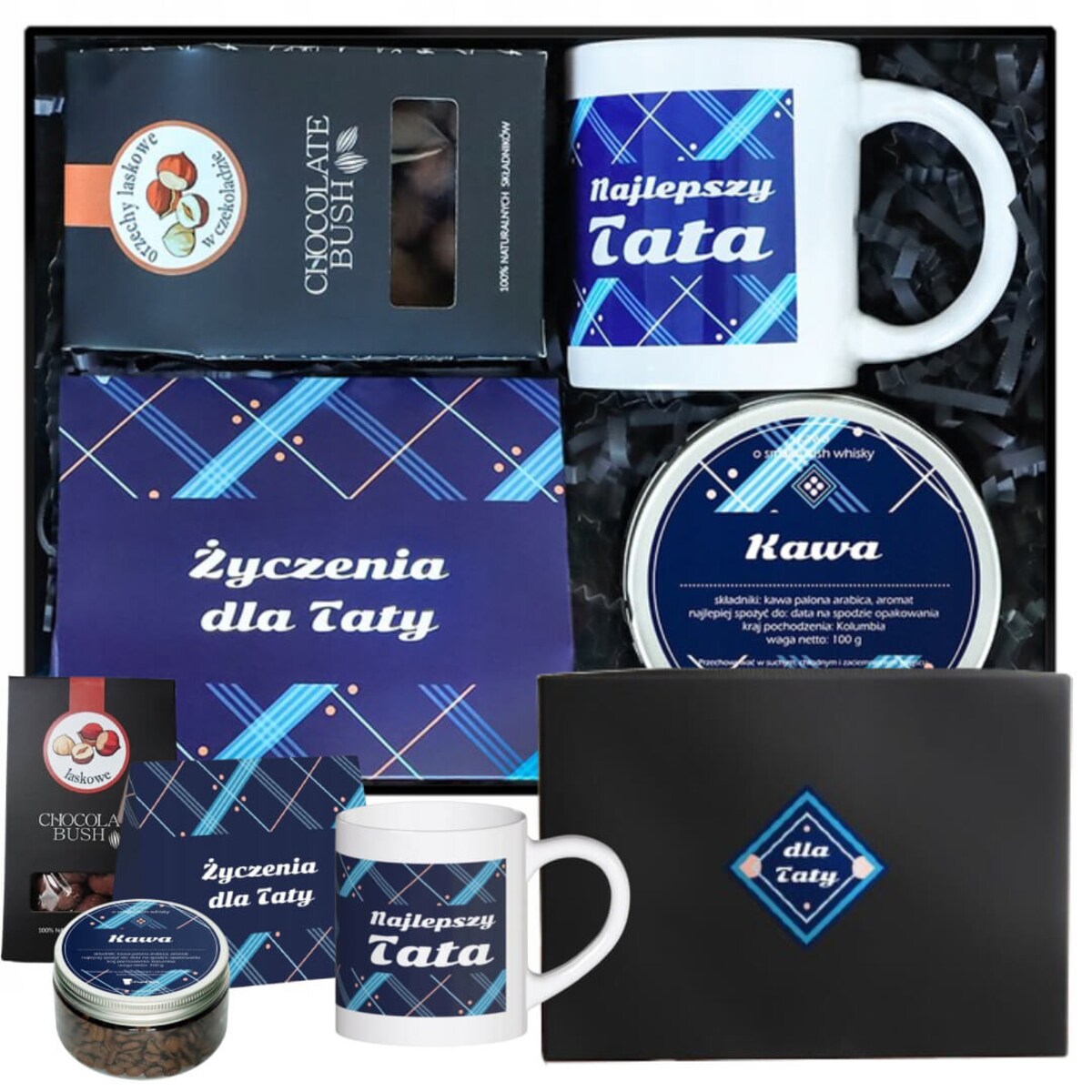 Box dla Taty z kawą, zestaw prezentowy idealny na Dzień Ojca - czekoladowa słodkość, kawa, mini zestaw z kawą, kubek, pomysł na prezent upominek na Dzień Ojca