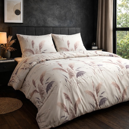 Pościel bawełniana 140x200 Pampas beżowa z delikatnym wzorem traw pampasowych, Cottonlove