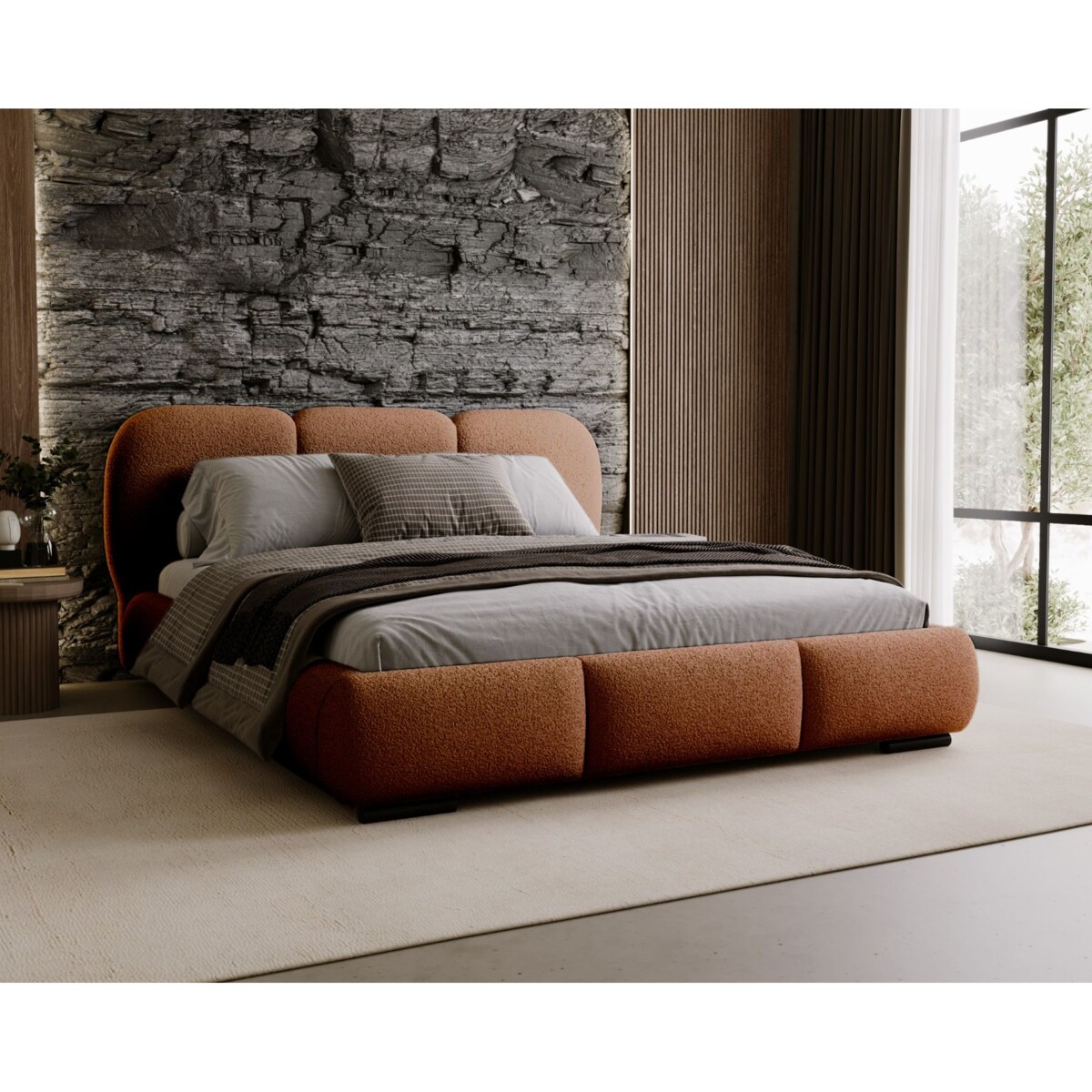 Łóżko tapicerowane 160x200 ROZA z pojemnikiem na pościel ceglaste