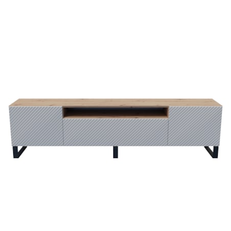 Szafka RTV NIKOL 200cm na metalowych nogach, frezowane fronty-biała+artisan