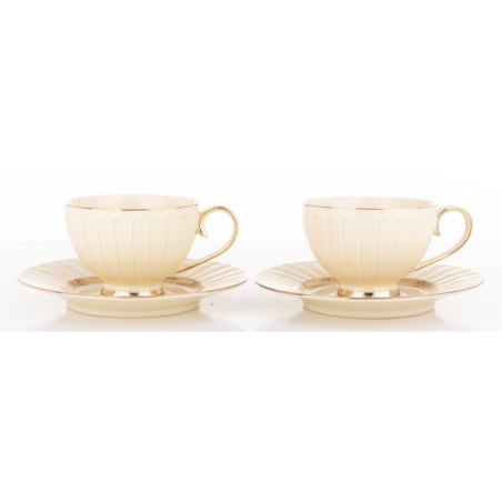 Filiżanka 2 szt. 7x9,5x12,5 cm 220 ml ze spodkiem Ø 16,5 cm TASSE-2 ecru i złoty