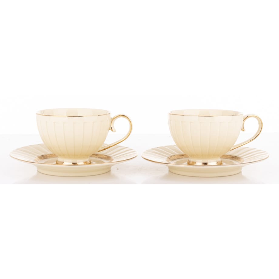 Filiżanka 2 szt. 7x9,5x12,5 cm 220 ml ze spodkiem Ø 16,5 cm TASSE-2 ecru i złoty