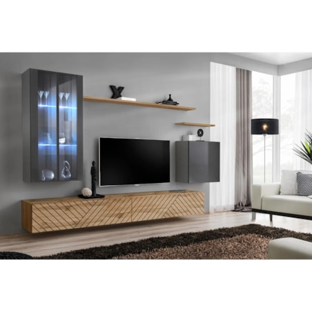 Meblościanka SWITCH LAMEL XII szara/dąb wotan