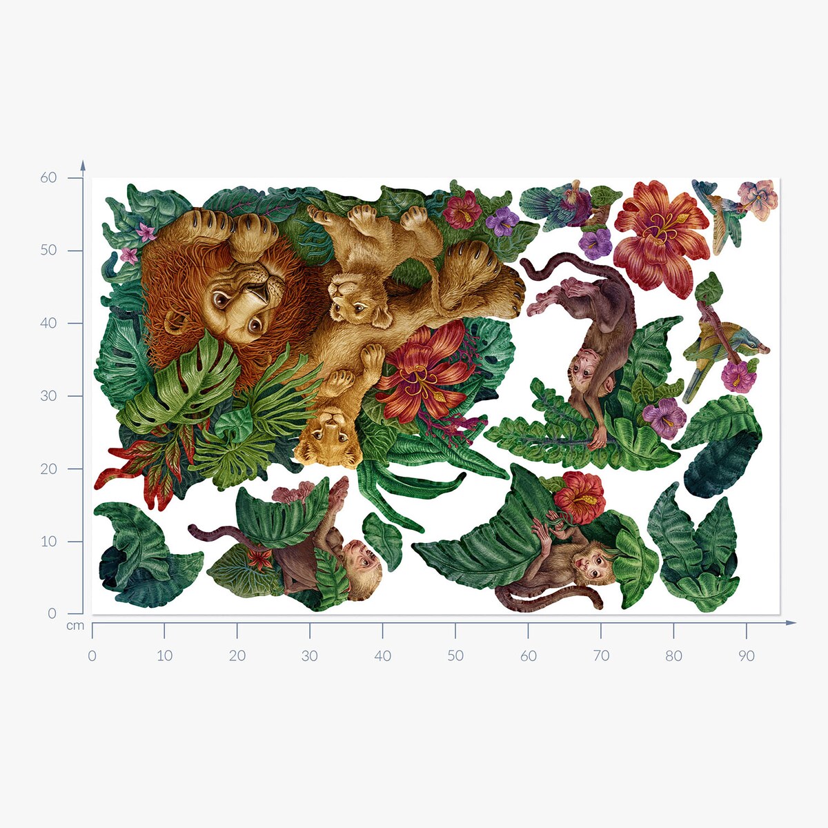 Zestaw naklejek na ścianę, Tropikalna dżungla, 60cm