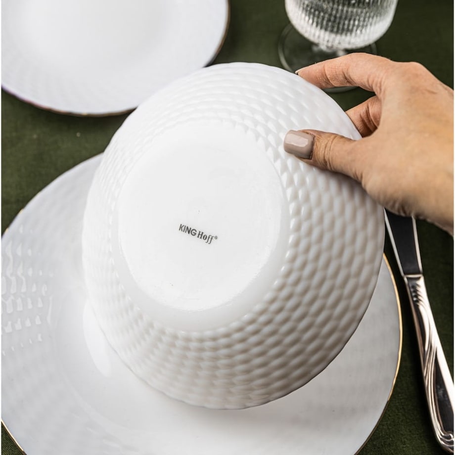 Zastawa stołowa Serwis Komplet talerzy 18 elementów na 6 osób złoty rant KINGHOFF