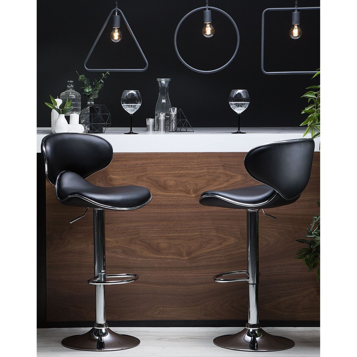 Zestaw 2 hokerów barowych regulowanych ekoskóra czarny CONWAY