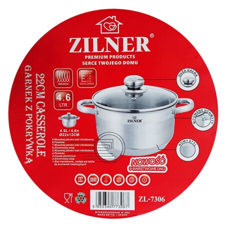 GARNEK Z GRUBYM DNEM 9 WARSTW STAL NIERDZEWNA INDUKCJA GAZ 4.6L 22CM ZILNER