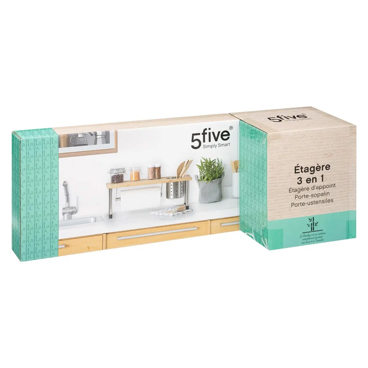 Półka kuchenna 3w1, bambus, stal nierdzewna