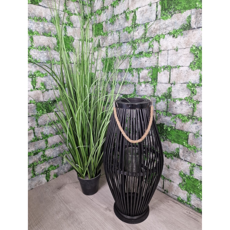 Lampion Bambusowy Czarny Rattanowy Latarnia 60 Cm