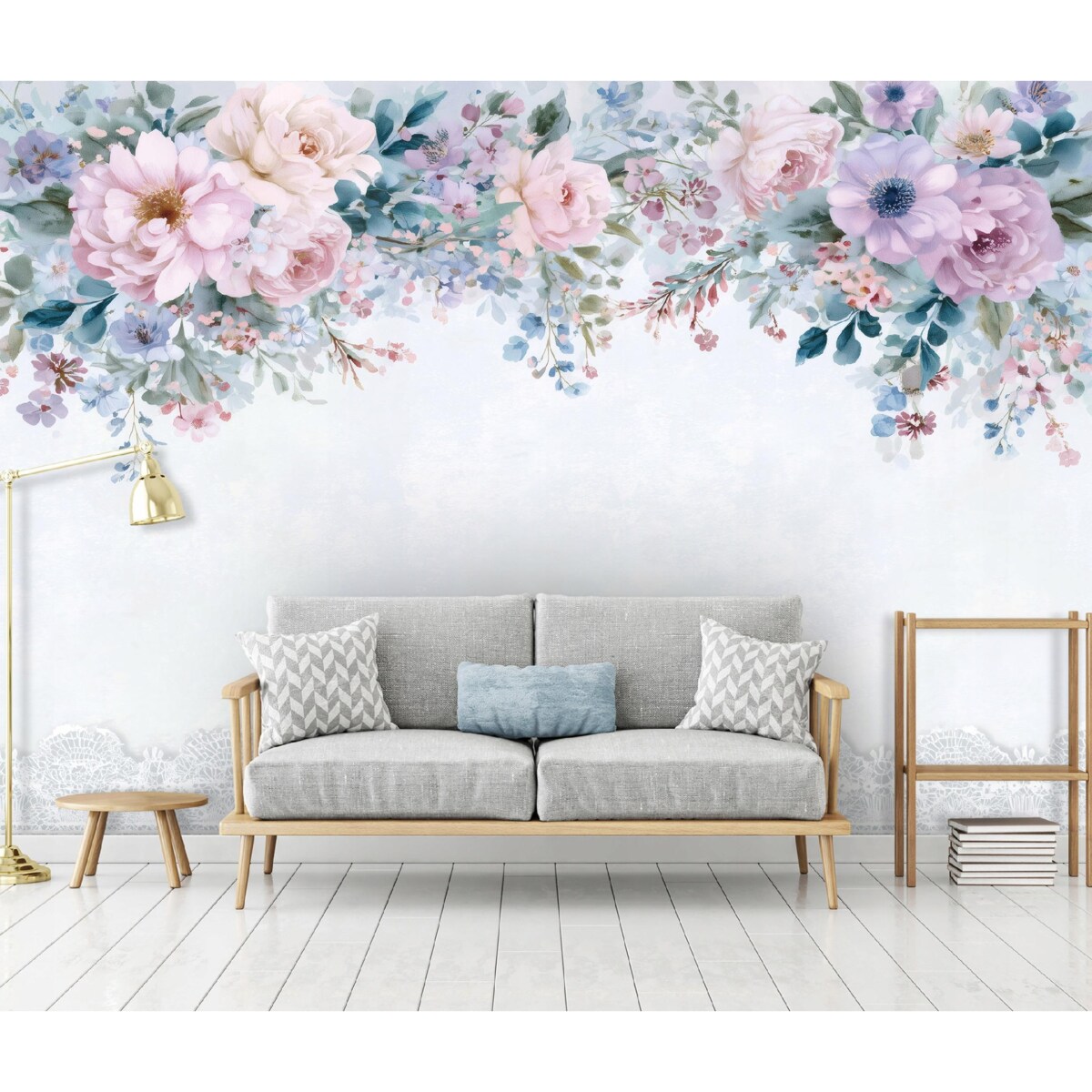 Fototapeta Do Sypialni Salonu Na Flizelinie Kwiaty Vintage Niebieski 350x250