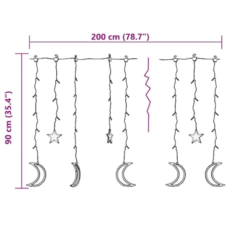 vidaXL Lampki świąteczne z gwiazdkami i księżycami, na pilota, 138 LED