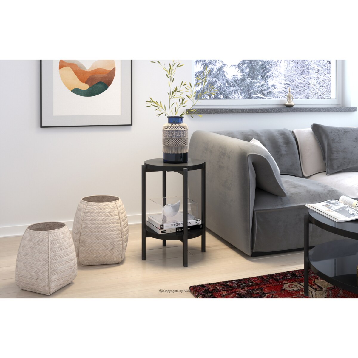 KONSIMO GERIS Wysoki stół w stylu loftowym z półką, czarny błyszczący