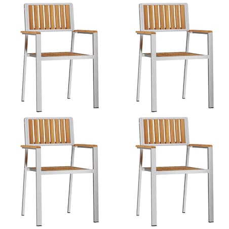 5-częściowy zestaw do jadalni ogrodowej vidaXL z litego drewna tekowego, Stół do jadalni vidaXL na świeżym powietrzu 180x90x75 cm z litego drewna tekowego, Zawiera 4 krzesła ogrodowe vidaXL z litego drewna tekowego i metalu