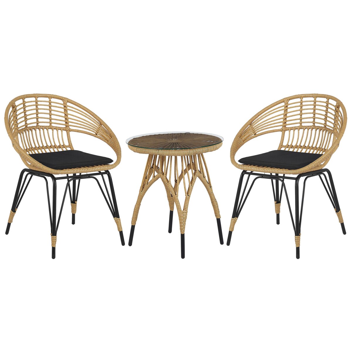 Zestaw mebli balkonowych z technorattanu naturalny z czarnym PELLARO