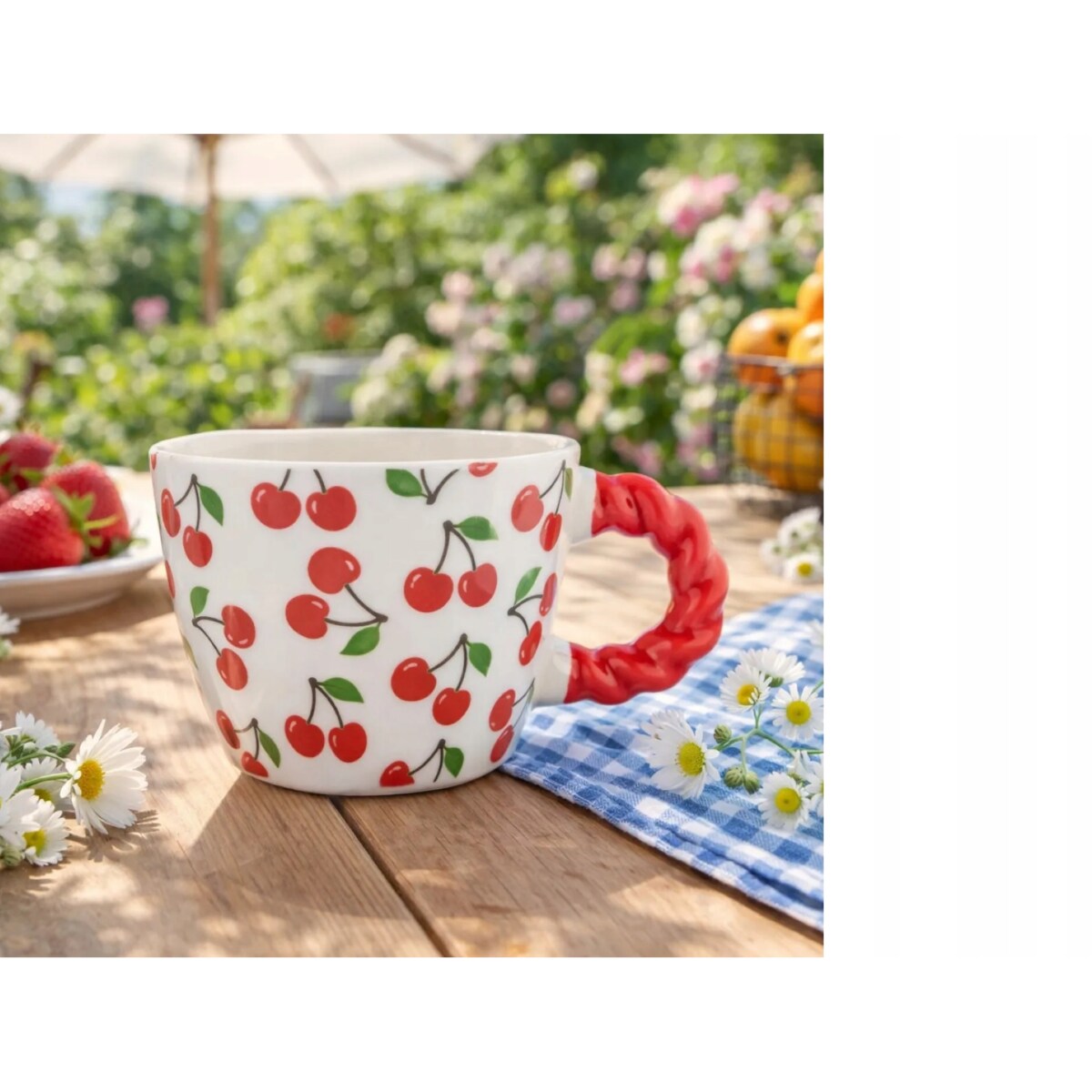 Filiżanki 300 ml 2szt w Wiśnie Kubki do Kawy i Herbaty latte napoje komplet