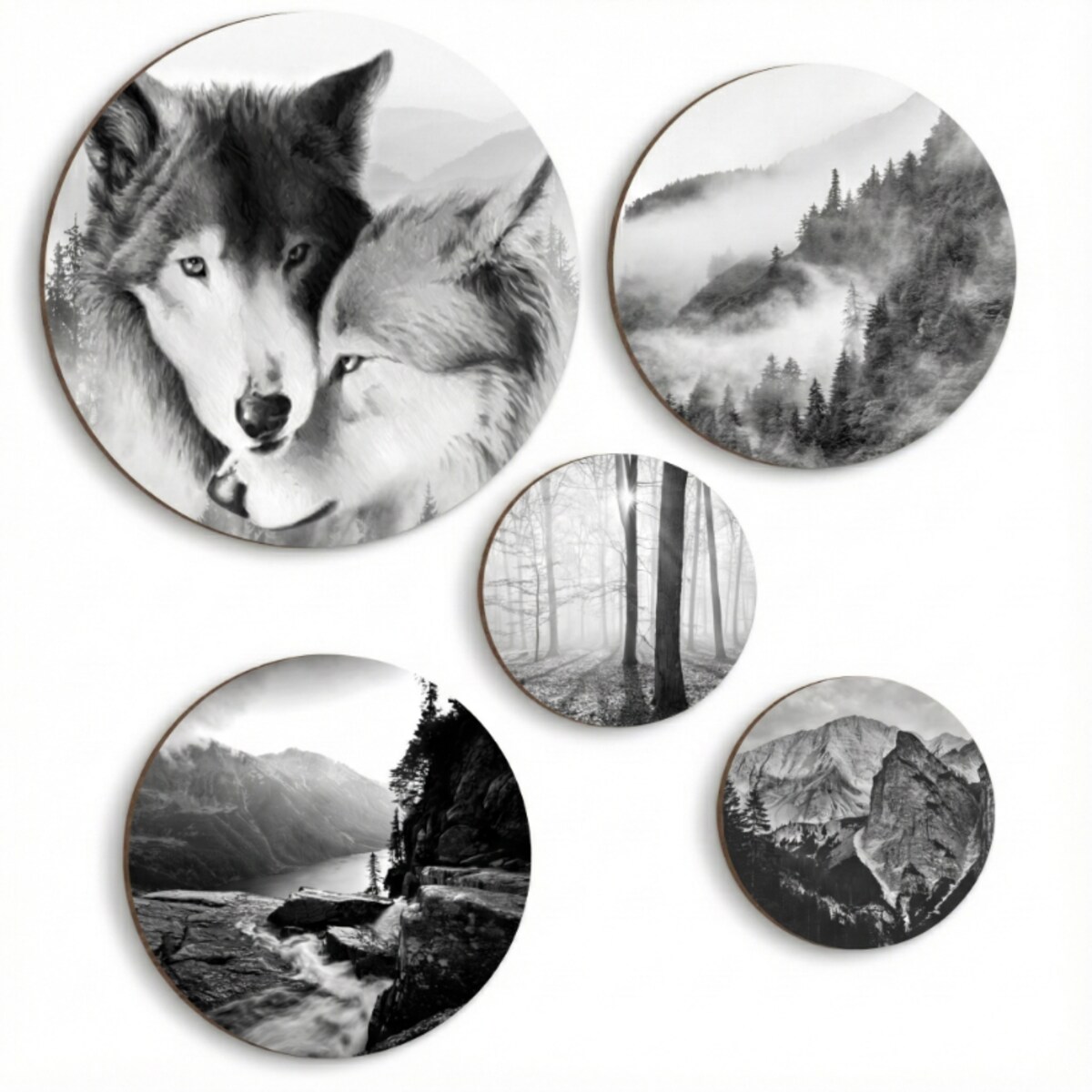 Czarno-białe Obrazy na ścianę Las wilki Okrągłe do sypialni pokoju salonu