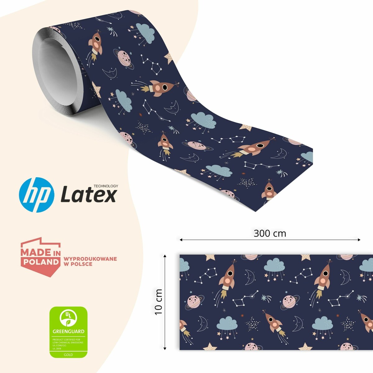 Samoprzylepny Pasek Ozdobny Do Tapet RAKIETY Kosmos Planety Gwiazdy