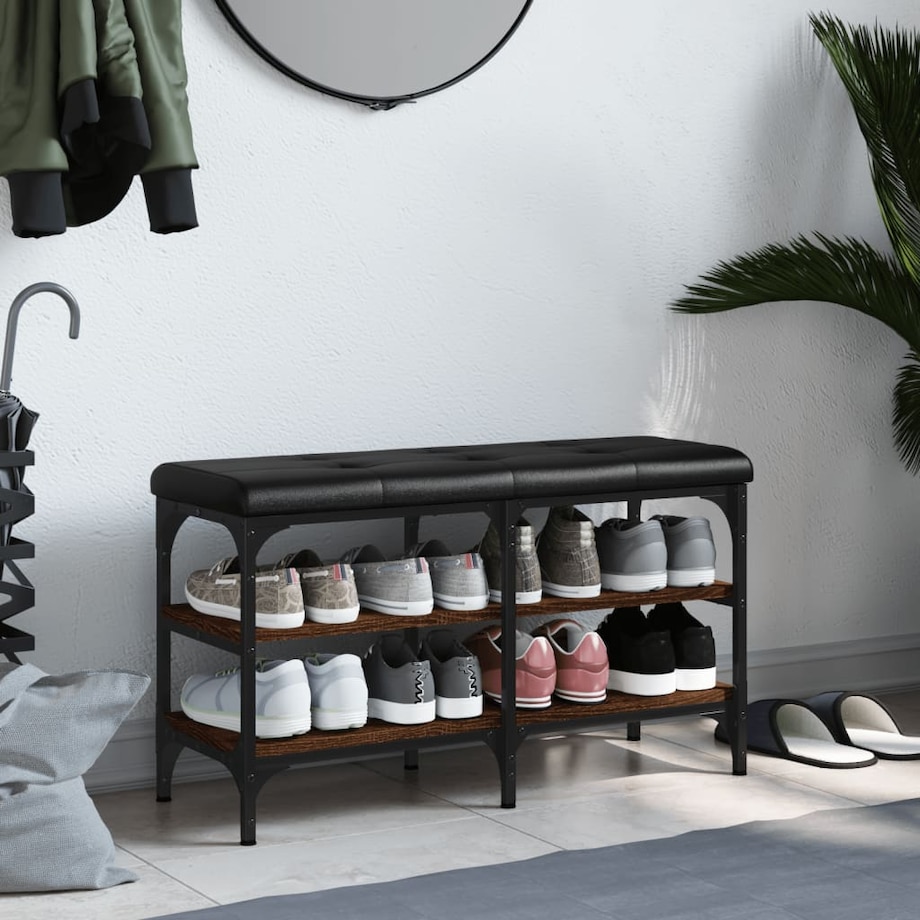 vidaXL Ławka na buty, brązowy dąb, 82x32x47cm, materiał drewnopochodny