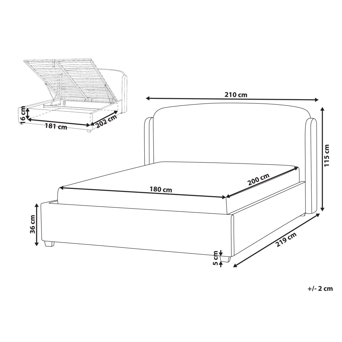 Łóżko z pojemnikiem BERNAY 180 x 200 cm Beżowoszary