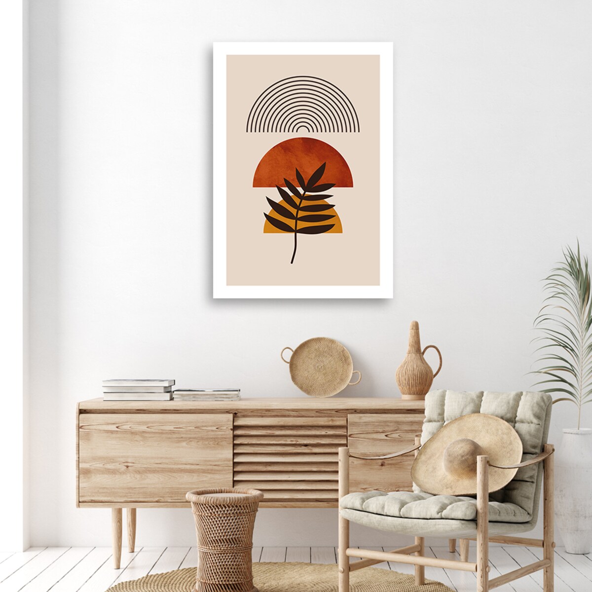 Obraz na płótnie, Gałązka i tęcza boho