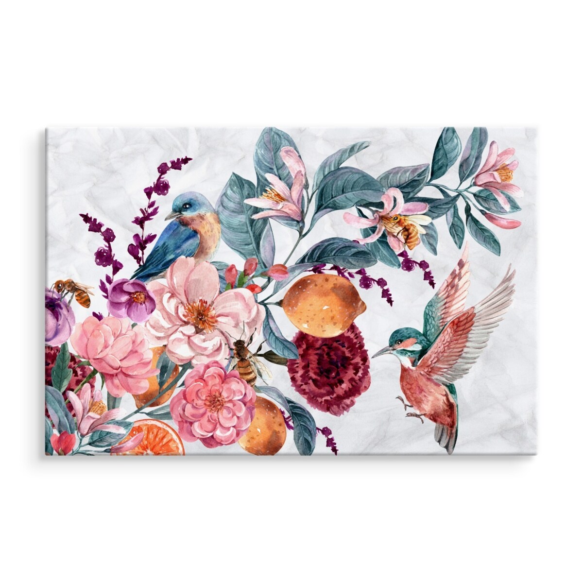Obraz na Płótnie AKWARELA Koliber Kwiaty 3D 70x50cm