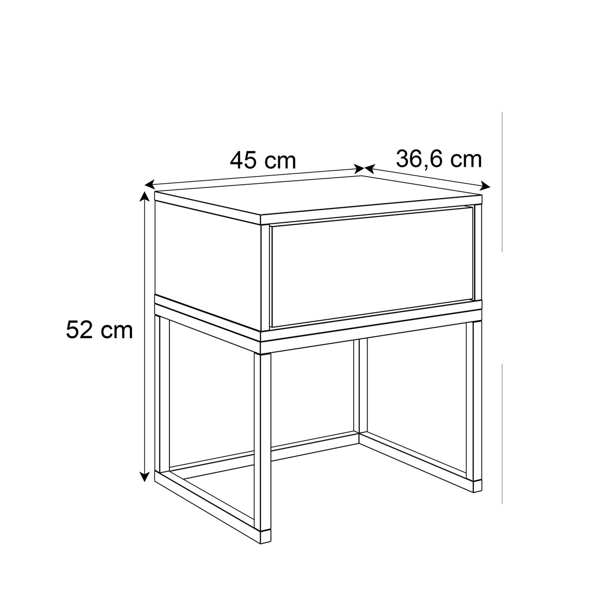 Stolik nocny BLANCO GOLD czarny high gloss na złotym, chromowanym stelażu 45x52x36,6 cm