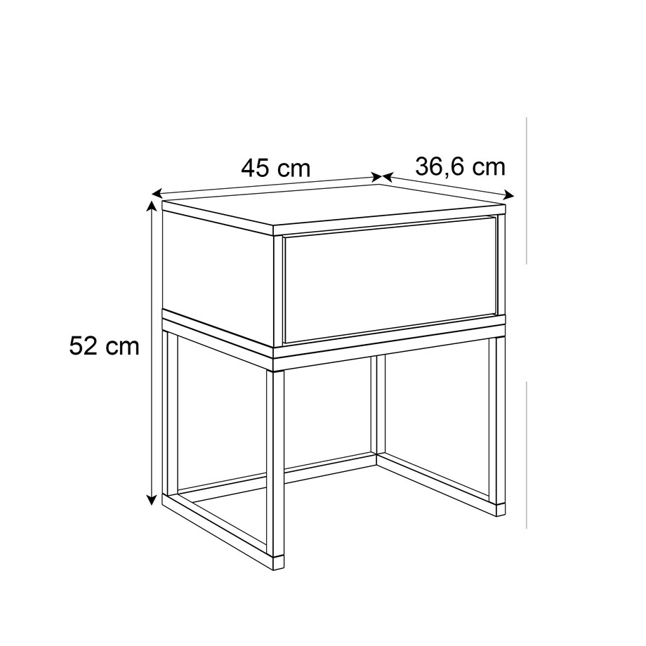 Stolik nocny BLANCO GOLD czarny high gloss na złotym, chromowanym stelażu 45x52x36,6 cm