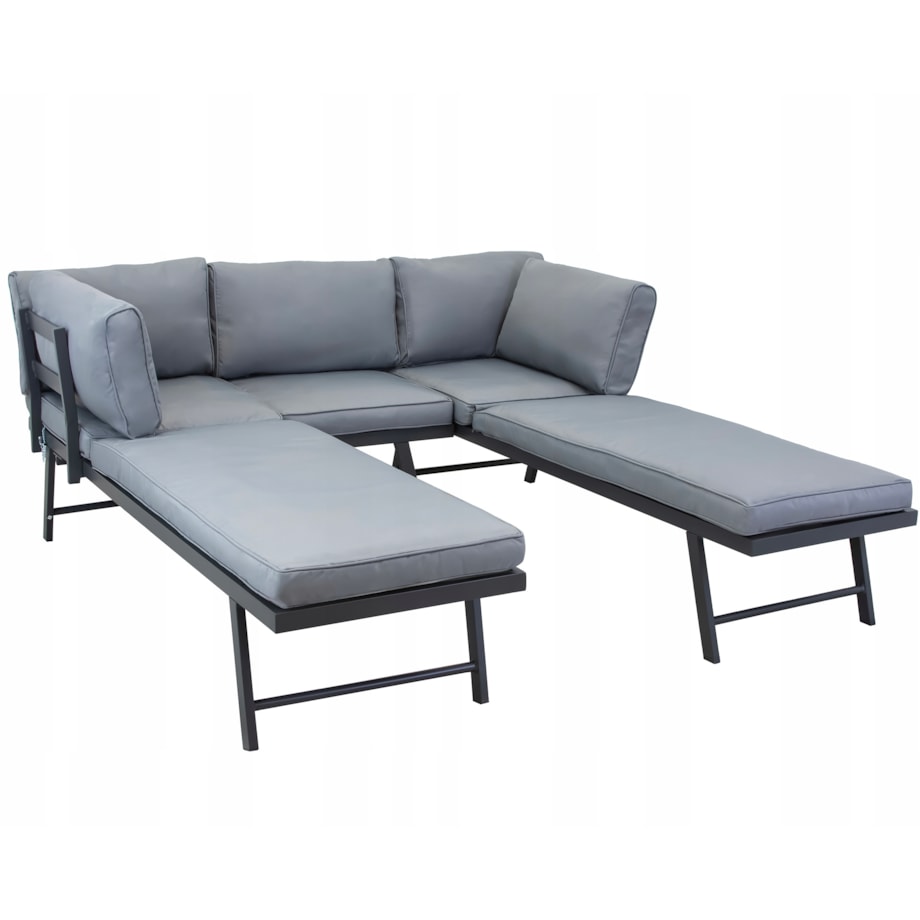 Modułowy zestaw mebli ogrodowych z sofami posiadającymi funkcję leżanki