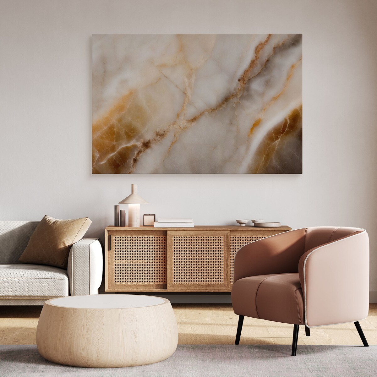 OBRAZ DO SYPIALNI BEŻOWY MARMUR STYL GLAMOUR ABSTRAKCJA 120x80cm