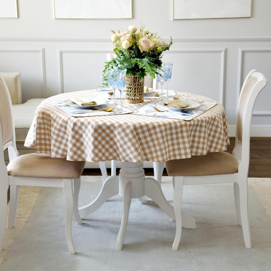 Obrus Beige Gingham okrągły - Średnica ok. ⌀ 140 cm - idealny dla 4 osób