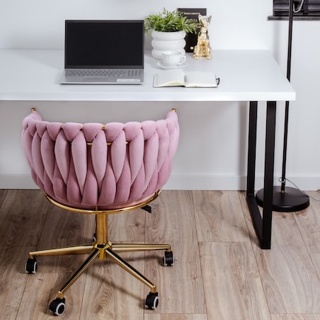 Fotel biurowy krzesło obrotowe regulowane welurowe różowe