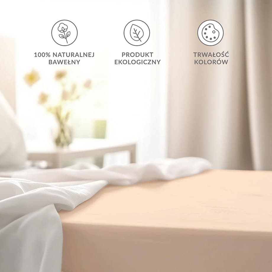 Prześcieradło bawełniane bez gumki 200x220 + dodatkowe 5cm po bokach jasno beżowe