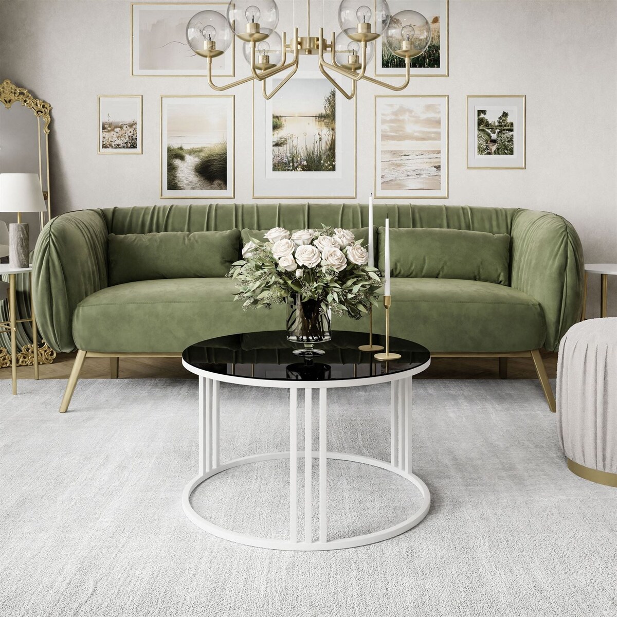 Okrągły stolik kawowy LORI biały czarne szkło