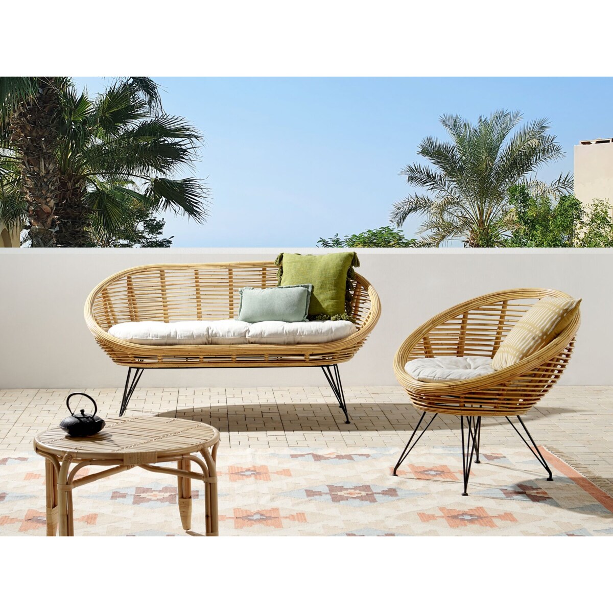 Zestaw ogrodowy rattanowy 3-osobowy naturalny MARATEA