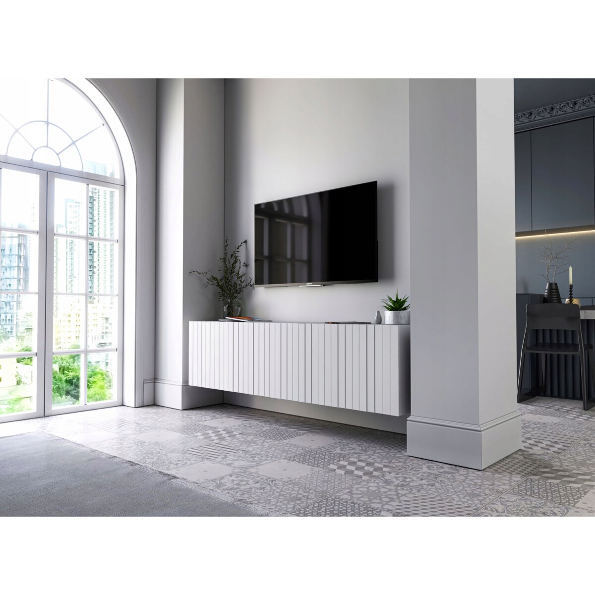 Wisząca Szafka RTV Glamour Komoda RTV Biały Mat 150 cm